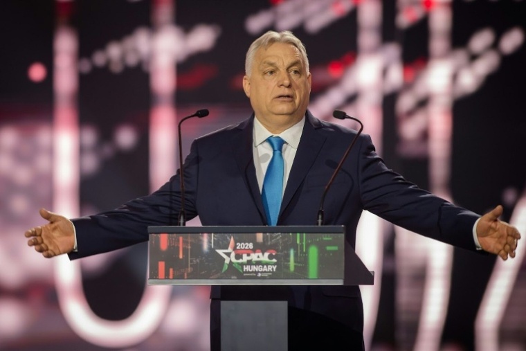 Le Premier ministre hongrois Viktor Orban lors de la Conférence d'action politique conservatrice (CPAC) à Budapest, le 21 mars 2026 ( AFP / Gergely BESENYEI )