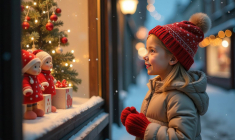 Les vitrines de Noël sont encore aujourd'hui un spectacle familial : peluches et automates au Bon marché, poupées au Printemps Haussmann, lutins au BHV Marais… (crédit : Adobe Stock / photo générée par IA)