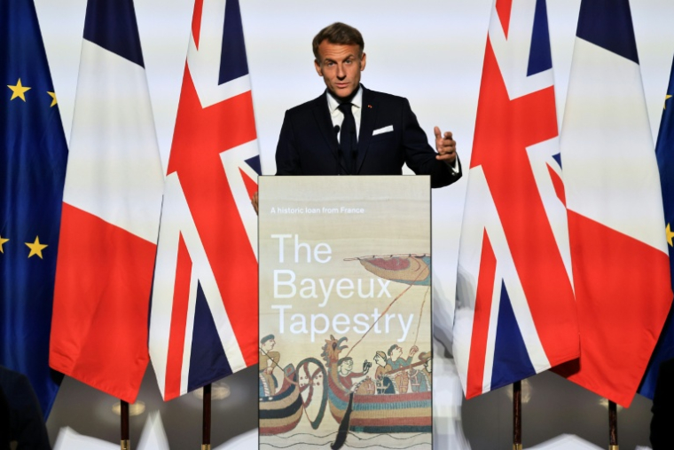 Emmanuel Macron lors de son discours au British Museum de Londres le 2 septembre 2026 ( AFP / Ludovic MARIN )