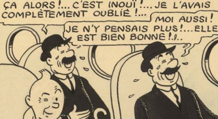 Détail de la double planche du Sceptre d’Ottokar (estimation : 600.000 – 800.000). (© Hergé / Moulinsart 2016)