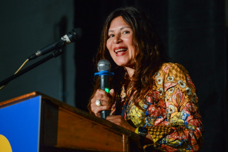 Cori Thomas, la fondatrice du festival de cinéma de San Quentin, à la prison de San Quentin, en Californie, le 23 octobre 2025 ( AFP / Karl Mondon )
