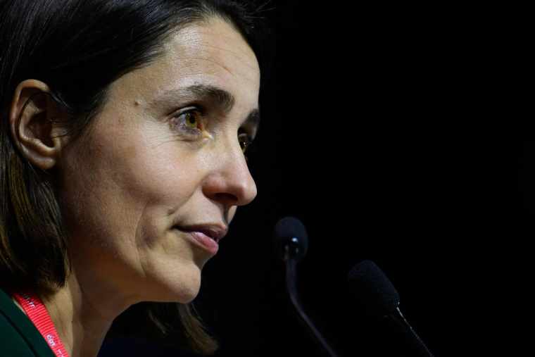 La nouvelle secrétaire générale de la CGT Sophie Binet ce vendredi 31 mars à Cournon d’Auvergne. ( AFP / JEFF PACHOUD )
