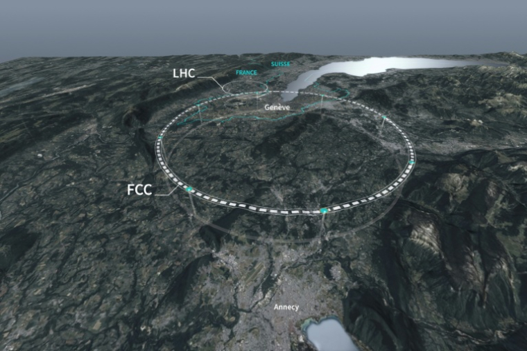 Cette photo publiée par le CERN (Organisation européenne pour la recherche nucléaire), le 19 avril 2023, montre le site du gigantesque projet européen d'accélérateur de particules près de Genève, en Suisse  ( European Organization for Nuclear Research (CERN) / HANDOUT )
