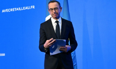 L'ancien ministre de l'Intérieur, Bruno Retailleau, après avoir annoncé sa candidature à l'élection présidentielle, le 12 février 2026 à Paris ( AFP / Bertrand GUAY )
