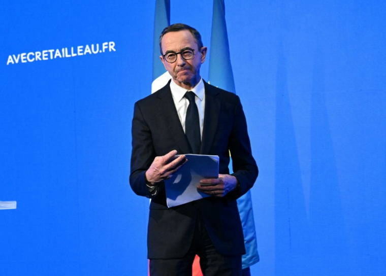 L'ancien ministre de l'Intérieur, Bruno Retailleau, après avoir annoncé sa candidature à l'élection présidentielle, le 12 février 2026 à Paris ( AFP / Bertrand GUAY )