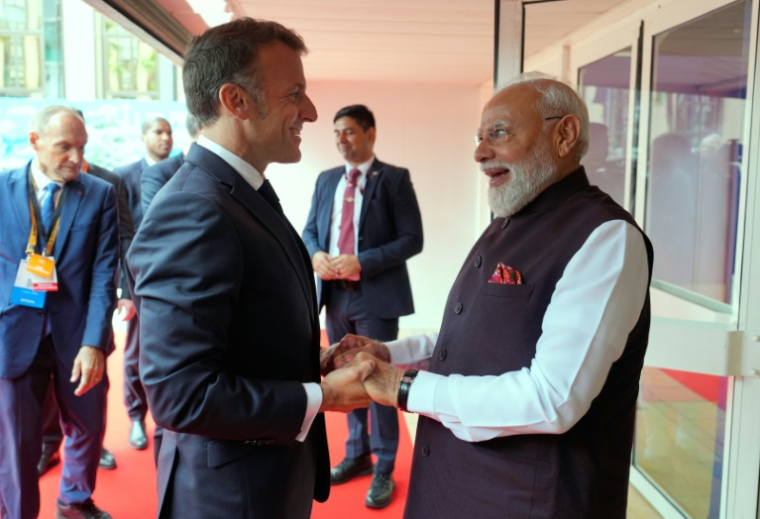 Le président Emmanuel Macron et le Premier ministre indien Narendra Modi à Nice, le 14 juin 2026 ( POOL / Lewis JOLY )