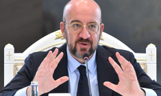 Le président du Conseil européen, Charles Michel à Bichkek, au Kirghizistan, le 3 juin. ( AFP / VYACHESLAV OSELEDKO )