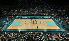 L'Arena Bercy lors du tournoi olympique masculin de basket, le 10 août 2024 aux Jeux de Paris ( AFP / Paul ELLIS )