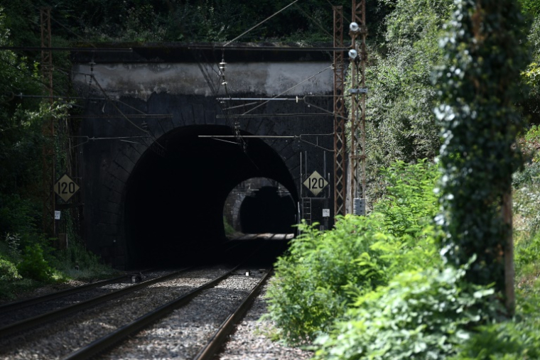 L'entrée d'un tunnel ferroviaire où deux adolescentes ont été tuées après avoir été heurtées par un train à Lormont, dans la banlieue de Bordeaux, le 28 août 2025 en Gironde ( AFP / Christophe ARCHAMBAULT )