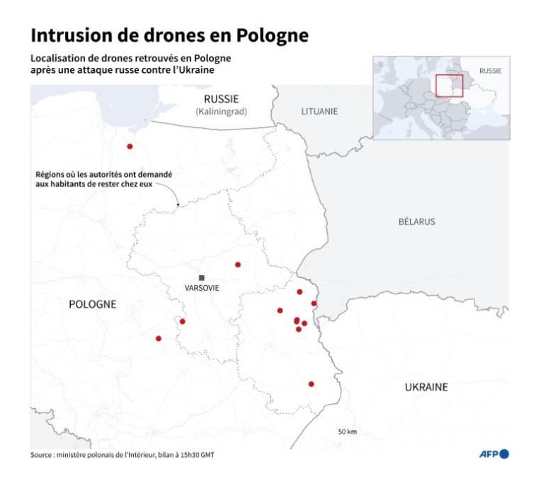 Intrusion de drones en Pologne ( AFP / Sylvie HUSSON )