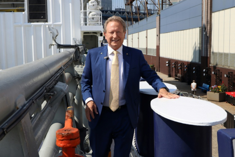 L'homme d'affaires australien Andrew Forrest à bord du navire Green Pioneer amarré à Manhattan, à New York, le 23 septembre 2025 ( AFP / Issam AHMED )