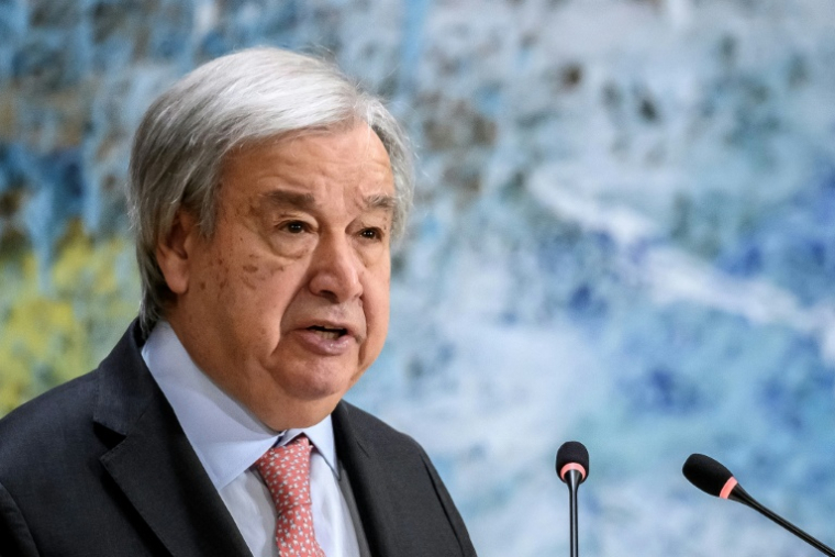 Le secrétaire général de l'ONU Antonio Guterres à Genève le 23 février 2026 ( AFP / Fabrice COFFRINI )