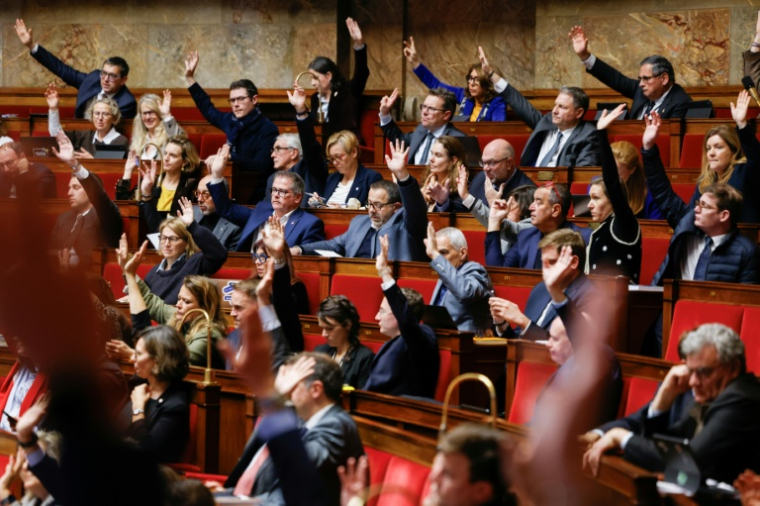 Des députés lors d'un vote à main levée à l'Assemblée nationale, le 5 décembre 2025, à Paris ( AFP / Ian LANGSDON )