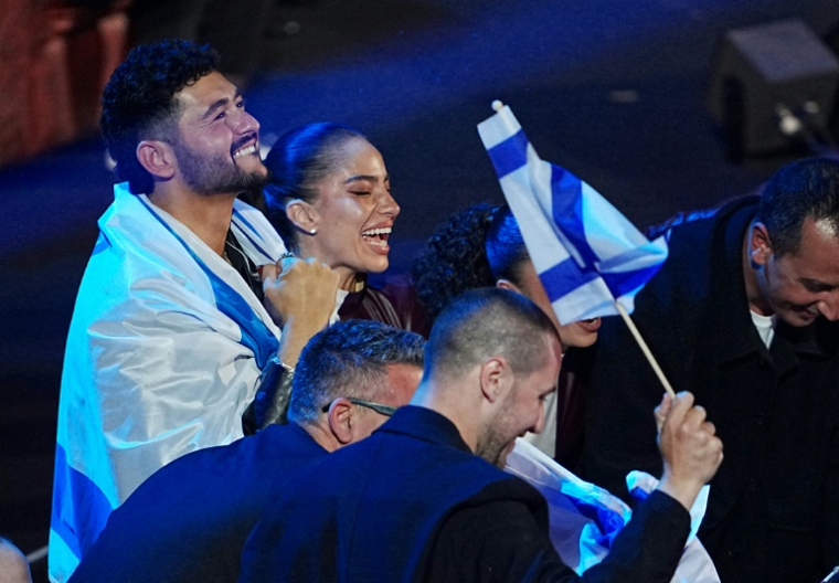 Le candidat israélien Noam Bettan à l'annonce des résultats de la finale de l'Eurovision à Vienne, le 16 mai 2026. ( APA / GEORG HOCHMUTH )