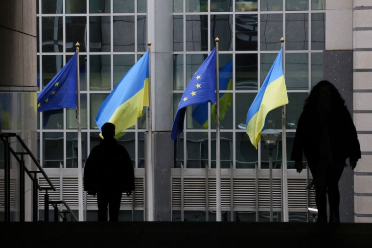 Commémorations marquant le premier anniversaire de l'invasion russe de l'Ukraine, à Bruxelles