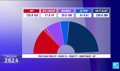 Législatives : le RN et ses alliés (34%) devancent le NFP (28,5 %) et le camp présidentiel (20,5 %) au premier tour