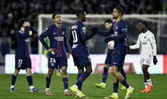 Les Parisiens s'imposent à Auxerre grâce à un but de  Bradley Barcola, sur un service d'Ousmane Dembélé, le 23 janvier 2026  ( AFP / JULIEN DE ROSA )