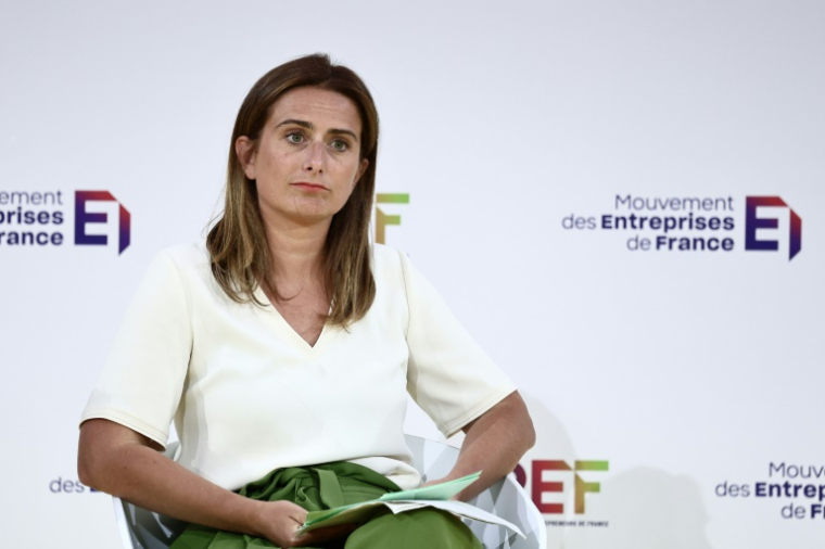 La secrétaire nationale des Ecologistes, Marine Tondelier, lors d'un débat organisé à l'événement de rentrée du Medef, le 28 août 2025 à Paris ( AFP / Thibaud MORITZ )