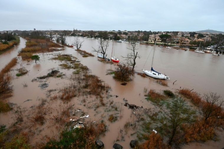 Débordement de l'Hérault après des fortes pluies à Agde, le 23 décembre 2025 dans l'Hérault ( AFP / Sylvain THOMAS )