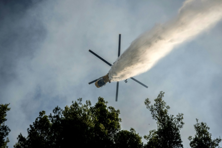 Largage d'eau au large du village côtier de Porto Germeno à 70 km au nord-ouest d'Athènes le 2 août 2026 ( AFP / Angelos TZORTZINIS )