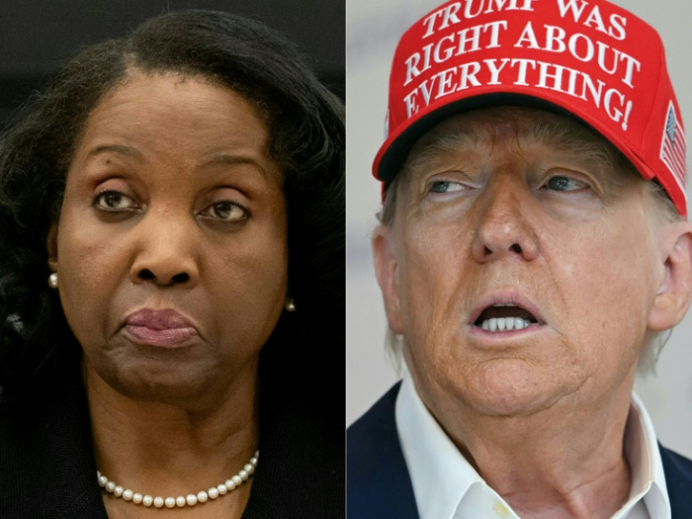 Cette combinaison d'images créées le 22 août 2025 montre la gouverneure de la Réserve fédérale américaine (Fed) Lisa Cook (g) et le président américain Donald Trump ( AFP / SAUL LOEB )