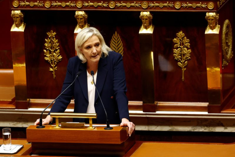 La présidente du groupe parlementaire du Rassemblement National (RN), à l'Assemblée nationale à Paris, France