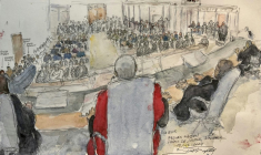 Croquis d'audience réalisé lors de la lecture du verdict du procès des viols de Mazan, au palais de justice d'Avignon, le 19 décembre 2024 ( AFP / Benoit PEYRUCQ )