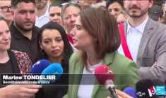 Politique française : la candidate NFP à Matignon Lucie Castets en campagne à Lille