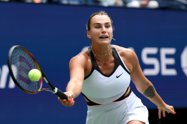 La N.1 mondiale Aryna Sabalenka au 1er tour de l'US Open contre la Suissesse Rebeka Masarova le 24 août 2025 à New York ( GETTY IMAGES NORTH AMERICA / AL BELLO )