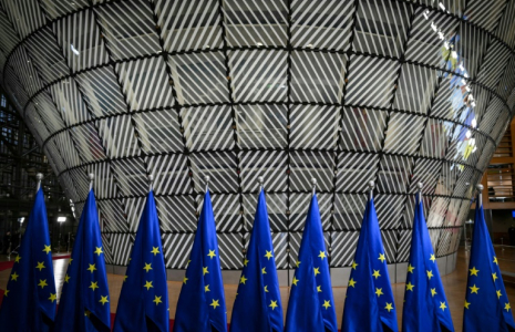 Des drapeaux de l'Union européenne à Bruxelles, le 18 décembre 2024 ( AFP / NICOLAS TUCAT )