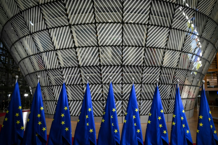Des drapeaux de l'Union européenne à Bruxelles, le 18 décembre 2024 ( AFP / NICOLAS TUCAT )