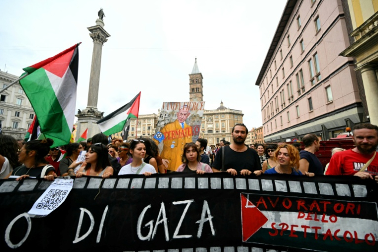 Marche en solidarité avec les Palestiniens de Gaza, à Rome, le 22 septembre 2025 ( AFP / Andreas SOLARO )