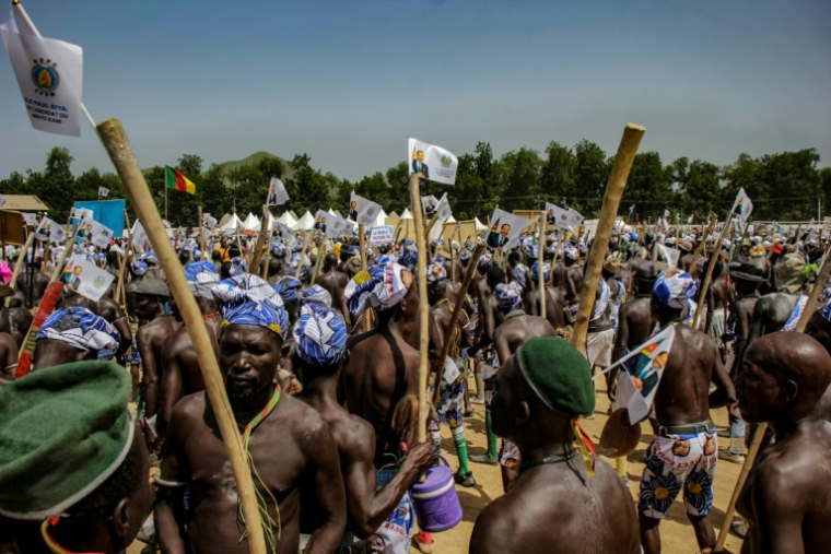 Des partisans se rassemblent pour un rassemblement de campagne du président sortant du Cameroun, Paul Biya, à Maroua, le 7 octobre ( AFP / Robert Fimbaye )