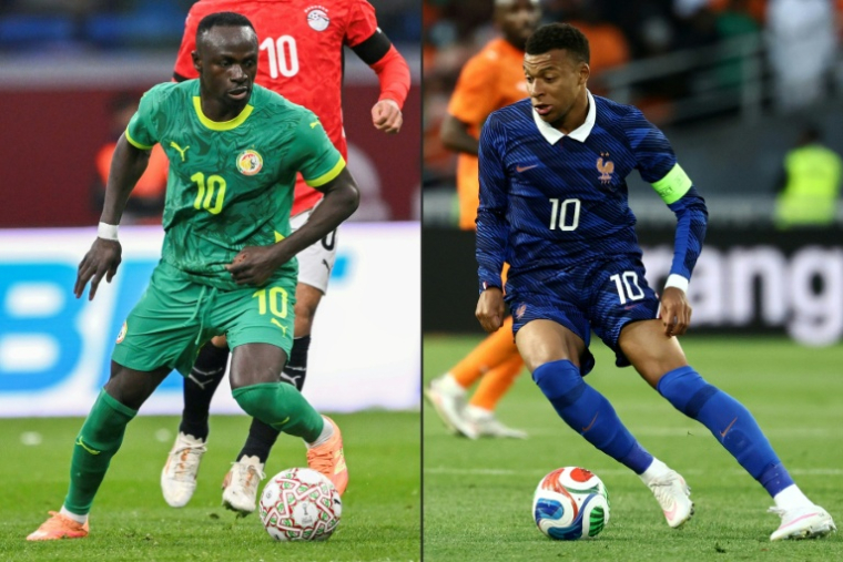 Combinaison d'images créée le 14 juin 2026 avec à gauche l'arrière sénégalais Sadio Mane à Tangers le 14 janvier 2026 et à droite l'attaquant français Kylian Mbappe à Nantes, le 4 juin 2026 ( AFP / SEBASTIEN BOZON )