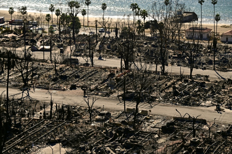 Une partie du quartier de Pacific Palisades à Los Angeles, en Californie, ravagé par le feu le 13 janvier 2025 ( AFP / AGUSTIN PAULLIER )