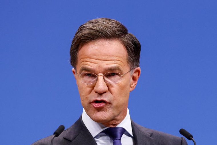 Le secrétaire général de l'Otan Mark Rutte tient une conférence de presse au siège de l'alliance à Bruxelles