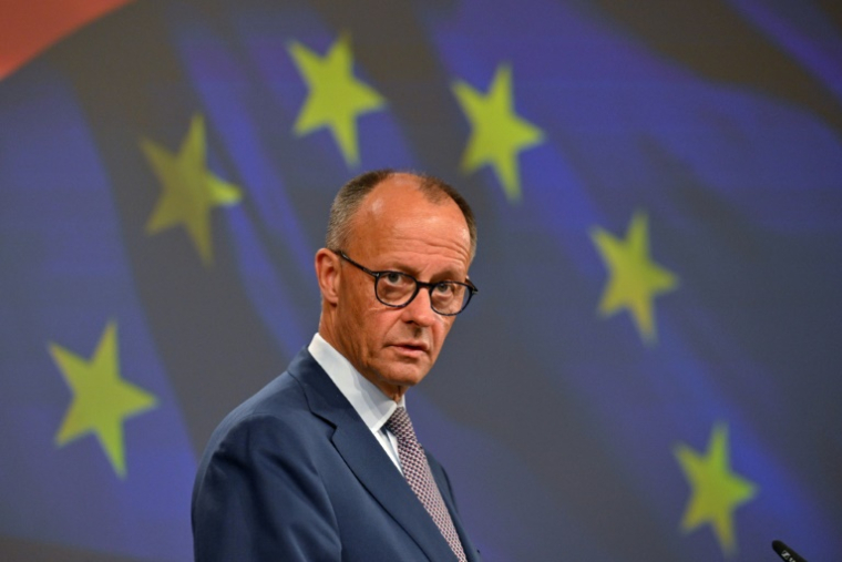 Le chancelier allemand Friedrich Merz, à Bruxelles, le 9 mai 2025 ( AFP / Nicolas TUCAT )