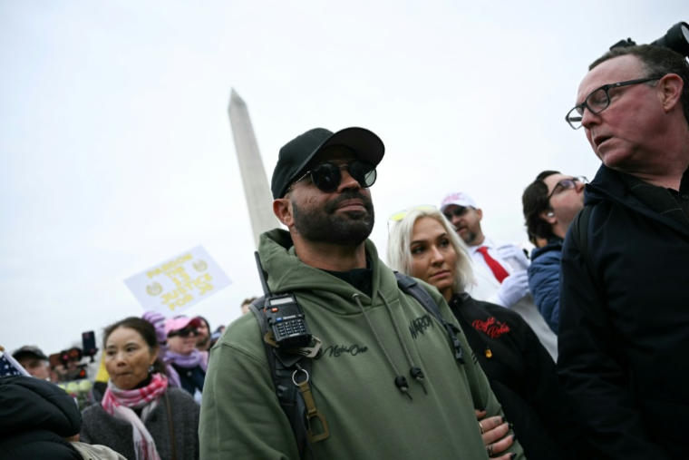 L'ancier chef de la milice d'extrême droite Proud Boys lors d'une manifestation à Washington, le 6 janvier 2026 ( AFP / Brendan SMIALOWSKI )