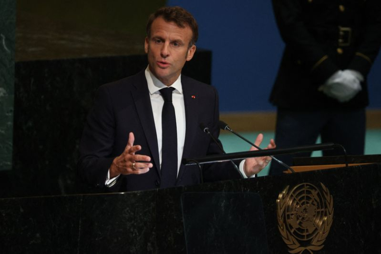 Le président Emmanuel Macron s'adresse à la 77e session de l'Assemblée générale des Nations unies  à New York