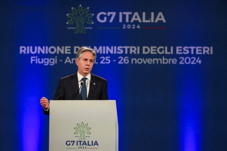 Le secrétaire d'État américain Antony Blinken assiste à une conférence du G7