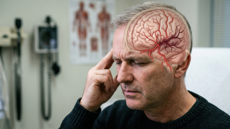 La maladie des petits vaisseaux c&eacute;r&eacute;braux favorise les accidents vasculaires c&eacute;r&eacute;braux (AVC), les troubles cognitifs, les difficult&eacute;s en mati&egrave;re de marche ainsi que la perte d&rsquo;autonomie. (cr&eacute;dit: Adobe Stock/photo g&eacute;n&eacute;r&eacute;e par IA)