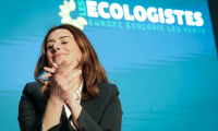 La secrétaire nationale des Ecologistes, Marine Tondelier, le 26 avril 2025 au congrès de son parti, à Pantin (Seine-Saint-Denis) ( AFP / ALAIN JOCARD )