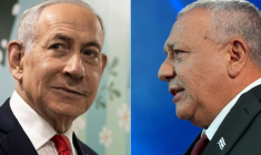 Combinaison d'images créée le 28 octobre 2026 avec à gauche le Premier ministre israélien Benjamin Netanyahu, à Jerusalem le 27 octobre 2026 et à droite le leader du parti Yashar, Gadi Eisenkot, à Tel Aviv le 28 octobre 2026 ( POOL / Jewel SAMAD )