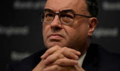 Gouverneur de la Banque d'Angleterre Andrew Bailey lors d'une conférence de presse à la Banque d'Angleterre à Londres