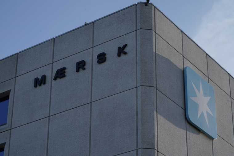 Vue du logo A.P. Moller-Maersk à l'extérieur des bureaux de Copenhague.