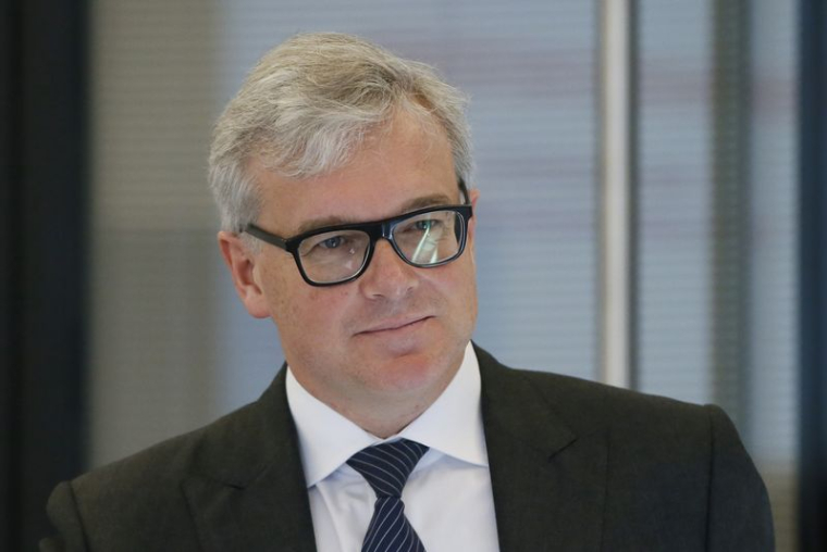 Bertrand Dumazy, PDG d'Edenred, assiste à une conférence de presse à Paris, France