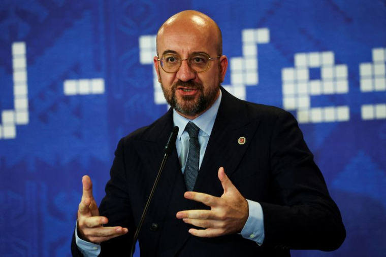 Le président du Conseil européen, Charles Michel, s'exprimant lors d'une conférence de presse