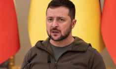 Photo d'archives du président ukrainien, Volodimir Zelensky, lors d'une conférence de presse à Kiev