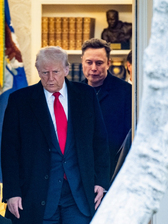 Le président américain Donald Trump et Elon Musk sortent du Bureau ovale de la Maison Blanche, le 14 mars 2025 à Washington ( AFP / ROBERTO SCHMIDT )