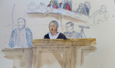 Croquis d'audience du 17 octobre 2025 montrant Dahbia Benkired lors de son procès pour le meurtre de Lola, à la cour d'assises de Paris ( AFP / Benoit PEYRUCQ )